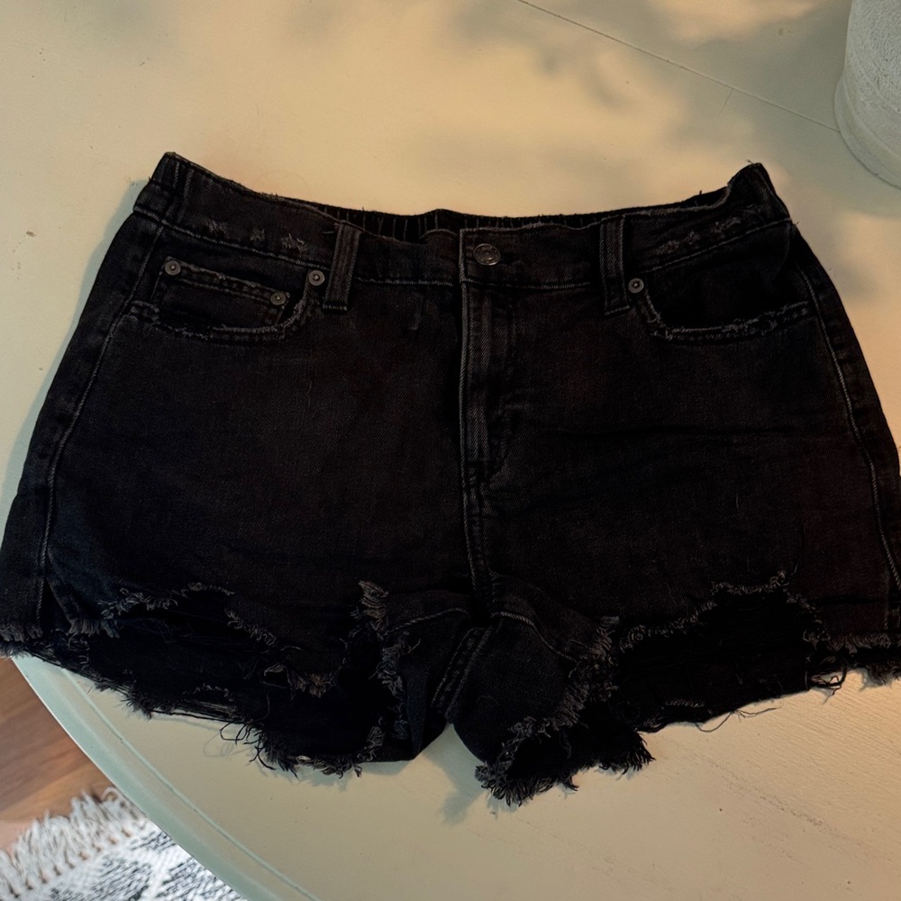 Aerie Black Frayed Jean Shorts